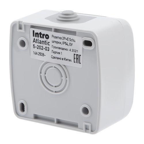 Розетка 1-м ОП Atlantic 5-202-03 16А IP54 250В 2P+E Schuko с заземл. защ. шторки сер. Intro Б0050946