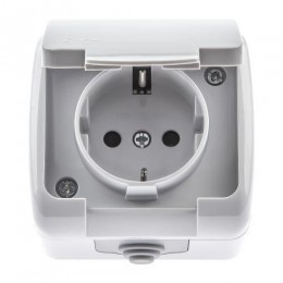 Розетка 1-м ОП Atlantic 5-202-03 16А IP54 250В 2P+E Schuko с заземл. защ. шторки сер. Intro Б0050946