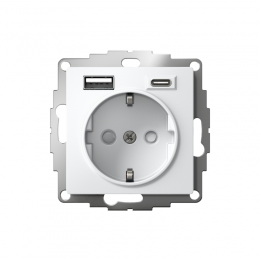 Розетка AtlasDesign 16А с 2-мя заряд. устройствами USB тип A+C 5В/2.4А 2х5В/1.2А механизм бел. SE ATN000132