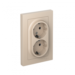 Розетка 2-м. AtlasDesign 16А с заземл. со шторками в сборе песочн. SE ATN001226