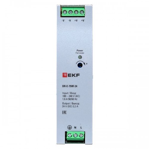 Блок питания на дин рейку 75Вт Uвх 220В AC Uвых 24В DC постоянного тока EKF DR-E-75W-24