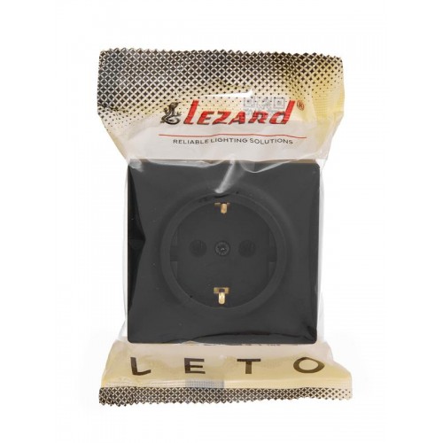 Розетка 1-м ОП LETO с заземл. ПБТ черн. бархат LEZARD 752-4200-122B