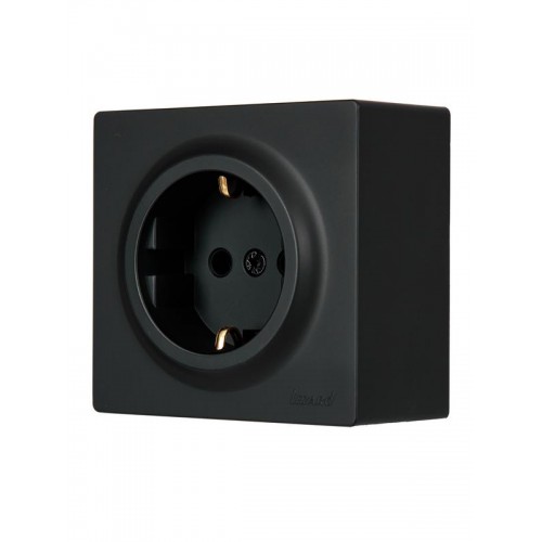 Розетка 1-м ОП LETO с заземл. ПБТ черн. бархат LEZARD 752-4200-122B