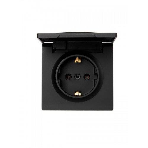 Розетка 1-м ОП LETO с заземл. с крышкой LETO ПБТ черн. бархат LEZARD 752-4200-123B