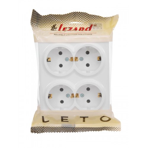 Розетка 4-м ОП LETO с заземл. закрытый корпус ПБТ бел. LEZARD 752-0200-127BDP