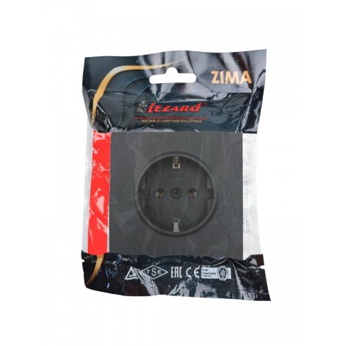 Розетка 1-мест. с/з ПБТ СП ZIMA IP20 16А безвинт. зажим черн. бархат LEZARD 704-4288-122BQC