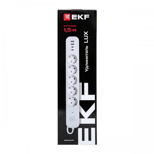 Удлинитель 5х1.5м IP20 2USB 2.4А+2type-C LUX 1.5кв.мм EKF UBA-LUX-515-TC