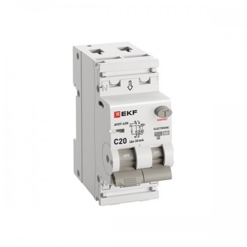 Выключатель автоматический дифференциального тока 2п (1P+N) C 20А 30мА тип AC 6кА АВДТ-63N (электрон.) PROxima EKF D63N26E20C30
