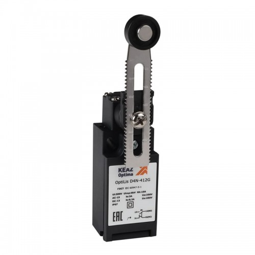 Выключатель концевой OptiLiS D4N-412G рычаг регулируемый с роликом пластик. EN 50047 XCKN2145P20 КЭАЗ 365310