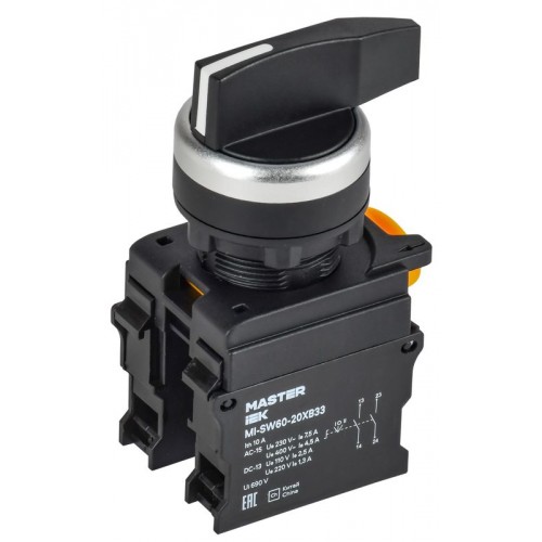 Переключатель 3 полож. 2НО возвратный длин. ручка MASTER IEK MI-SW60-20XB33-4-25-3-K02