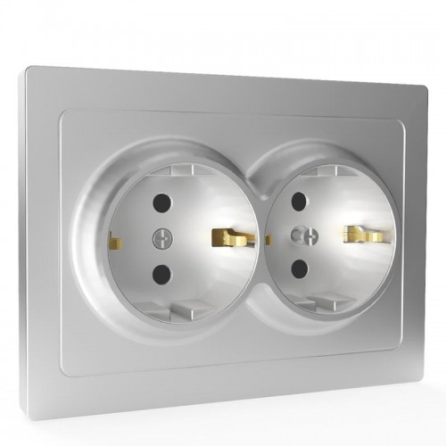 Розетка 2-м СП Pixel 16А IP20 с заземл. защ. шторки в сборе алюм. TOKOV ELECTRIC TKE-PX-R2FZSF-C03