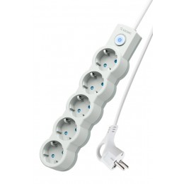 Удлинитель 5х1.5м с заземл. IP20 с выкл. 10А 2200Вт 220В защ. шторки ПВС 3х1 бел. КОСМОС YKsm1.5m-5g-Z-V10A-W