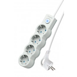 Удлинитель 4х3м с заземл. IP20 с выкл. 10А 2200Вт 220В защ. шторки ПВС 3х1 бел. КОСМОС YKsm3m-4g-Z-V10A-W