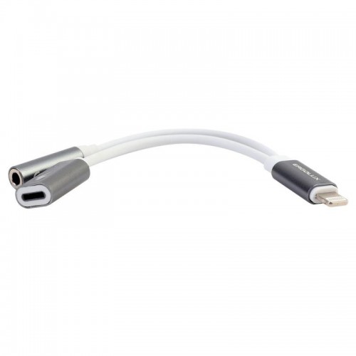 Адаптер звук+зарядка ELX-CSA01-C01 Lightning 2 Lightning-3.5мм 8см блистер бел. ERGOLUX 15290