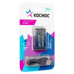 Аккумулятор крона Li-ion 9В 650мАч (блист.1шт) КОСМОС KOCLi9V650mAh1BL