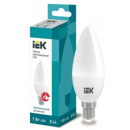 Лампа светодиодная 7Вт C35 свеча 4000К нейтр. бел. E14 230В IEK LLE-C35-7-230-40-E14