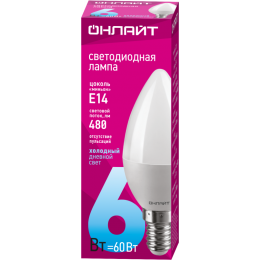 Лампа светодиодная 61 127 OLL-C37-6-230-6.5K-E14-FR 6Вт ОНЛАЙТ 61127
