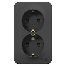 Розетка 2-м ОП Blanca 16А IP20 250В с заземл. защ. шторки с изолир. пластиной антрацит SE BLNRA011216