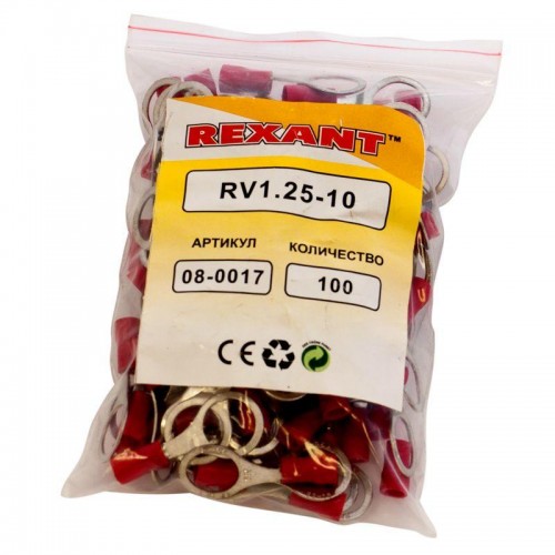 Наконечник кольцевой изолированный (НКИ d10.5мм) 0.5-1.5кв.мм (VR1.25-10) REXANT 08-0017