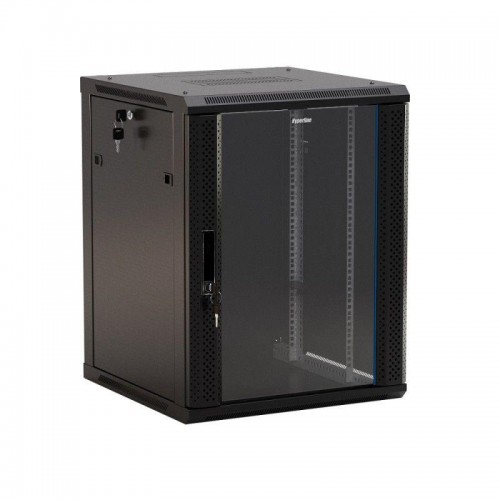 Шкаф настенный TWB-1566-GP-RAL9004 19дюйм 15U 775х600х600мм стеклян. дверь черн. (RAL 9004) (разобранный) Hyperline 392640