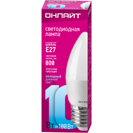 Лампа светодиодная 61 961 OLL-C37-10-230-6.5K-E27-FR 10Вт ОНЛАЙТ 61961