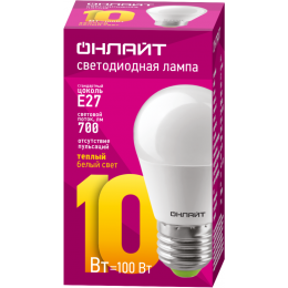 Лампа светодиодная 61 968 OLL-G45-10-230-2.7K-E27 10Вт шар 2700К тепл. бел. E27 1000лм 176-264В ОНЛАЙТ 61968
