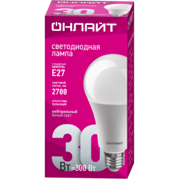 Лампа светодиодная 61 971 OLL-A70-30-230-4K-E27 30Вт грушевидная 4000К нейтр. бел. E27 3000лм 176-264В ОНЛАЙТ 61971