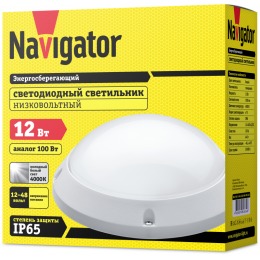 Светильник светодиодный 61 634 NBL-PR1-12-4K-12/48-WH-IP65-LED 12Вт 4000К IP65 1100лм ЖКХ низковольтный круг бел. (аналог НПП) Navigator 61634