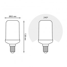 Лампа светодиодная Flame 5Вт T65 1500К тепл. бел. E14 80лм GAUSS 157401105
