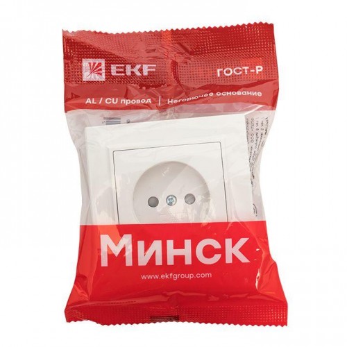 Розетка 1-м СП Минск 10А IP20 без заземл. защ. шторки бел. Basic EKF ERR10-022-100