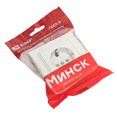 Розетка 1-м СП Минск 16А IP20 с заземл. защ. шторки бел. Basic EKF ERR16-028-100