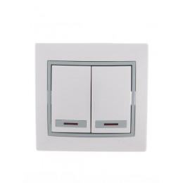 Выключатель 2-кл. СП Mira 10А IP20 с подсветкой с сер. вставкой бел. LEZARD 701-0215-112