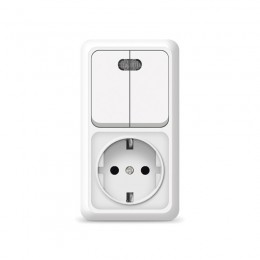 Блок ОП Олимп 2-кл. вык. с подсветкой + роз. с заземл. верт. бел. UNIVersal О0041