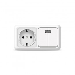 Блок ОП Олимп 2-кл. вык. с подсветкой + роз. с заземл. горизонт. бел. UNIVersal О0037