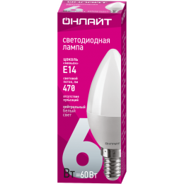 Лампа светодиодная 71 629 OLL-C37-6-230-4K-E14-FR 6Вт свеча 4000К нейтр. бел. E14 470лм 220-240В ОНЛАЙТ 71629