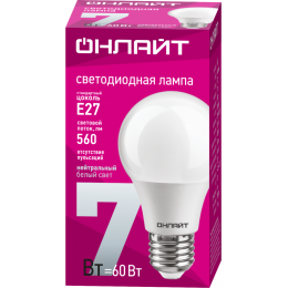 Лампа светодиодная 71 648 OLL-A60-7-230-4K-E27 7Вт грушевидная 4000К нейтр. бел. E27 610лм 220-240В ОНЛАЙТ 71648