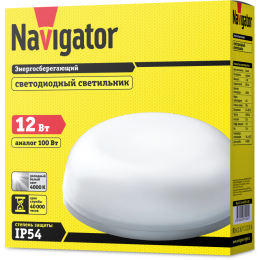 Светильник светодиодный 71 580 NBL-R2-12-4K-IP54-LED 12Вт 4000К IP54 900лм ЖКХ круг бел. Navigator 71580