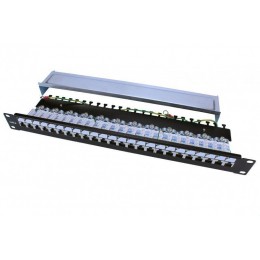 Патч-панель PP3-19-24-8P8C-C6-SH-110D 19дюйм. 1U 24 порта RJ45 полн. экран. кат.6; Dual IDC ROHS черн. Hyperline 246048