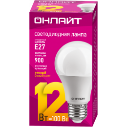 Лампа светодиодная 71 682 OLL-А60-12-230-2.7K-E27 12Вт грушевидная 2700К тепл. бел. E27 1200лм 176-264В ОНЛАЙТ 71682