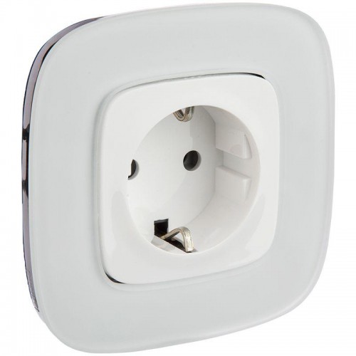 Розетка 1-м СП Valena Allure 16А IP2X 250В 2P+E безвинтов. клеммы с лицев. панелью механизм бел. Leg 753721