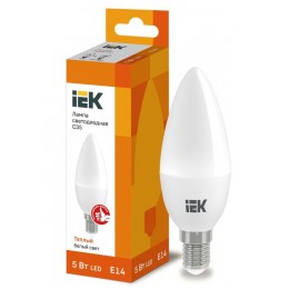 Лампа светодиодная C35 5Вт свеча 3000К тепл. бел. E14 450лм 230-240В IEK LLE-C35-5-230-30-E14