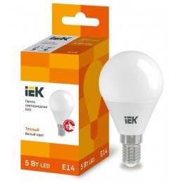 Лампа светодиодная G45 5Вт шар 3000К тепл. бел. E14 450лм 230-240В IEK LLE-G45-5-230-30-E14