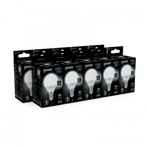 Лампа светодиодная Black 6.5Вт P45 шар 4100К нейтр. бел. E14 550лм GAUSS 105101207