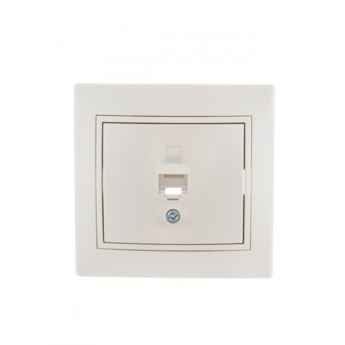 Розетка компьютерная 1-м СП Mira RJ45 16А IP20 со вставкой жемчуж./бел. перламутр. LEZARD 701-3030-139