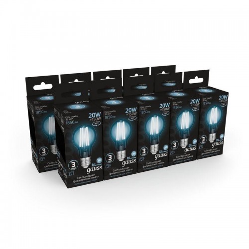 Лампа светодиодная филаментная Black Filament 20Вт A60 грушевидная 4100К нейтр. бел. E27 1850лм GAUSS 102902220