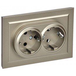 Розетка 2-м СП BRITE РС12-3-БрШ 16А в сборе с заземл. без защ. шторок шампань IEK BR-R21-16-K37-F