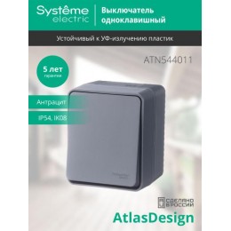 Выключатель 1-кл. ОП AtlasDesign PROFI IP54 10AX антрацит SE ATN544011