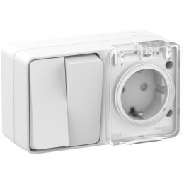 Блок ОП AtlasDesign PROFI IP54 (розетка 1-м 16А заземл. защ. шторки + 2-кл. выключатель 10А) бел. SE ATN540174