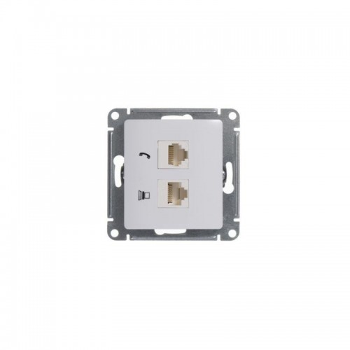 Розетка компьютерная + телефонная 2-м СП Glossa RJ45 + RJ11 кат.5E механизм бел. SE GSL000185