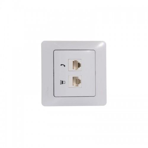Розетка компьютерная + телефонная 2-м СП Glossa RJ45 + RJ11 кат.5E механизм бел. SE GSL000185
